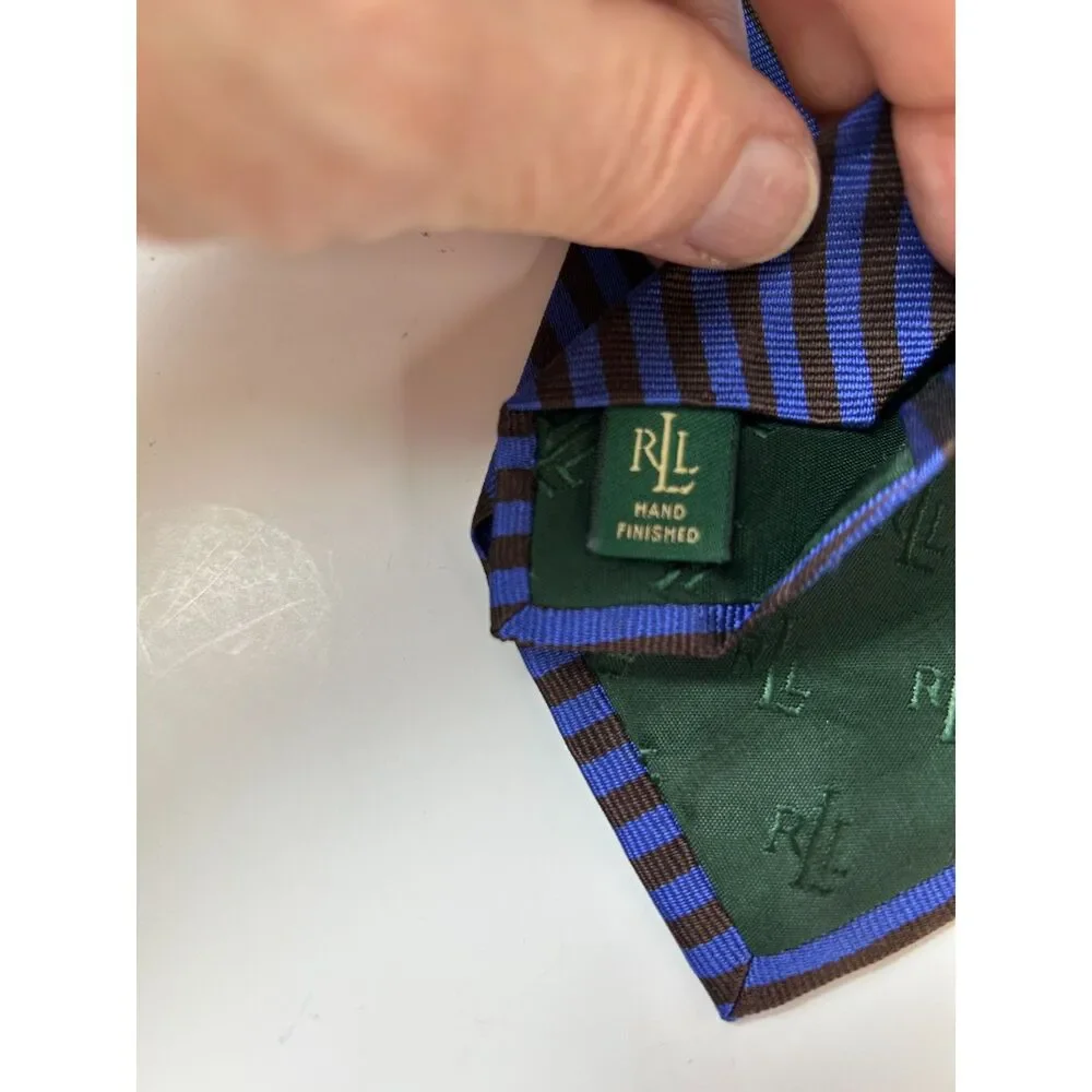 Lauren Ralph Lauren Men's Royal Blue Purple Diagonal Stripe 100% Silk Tie